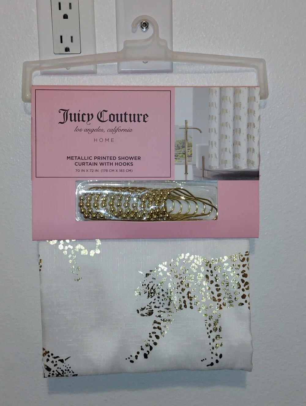 JUICY COUTURE SHOWER CURTAIN WITH HOOKS 70 X 72 JC LEOPARD  SHOWER CURTAIN NEW